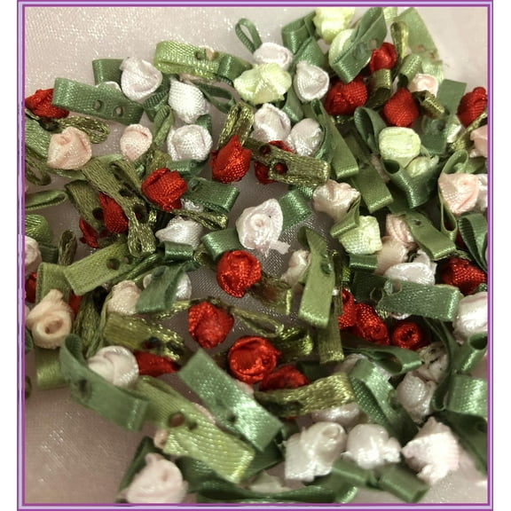 Charmed 100 Satin Rose Bud Flower 1/4" Applique Sewing Bow Craft Mix Color 