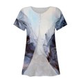 thumbnail image 4 of ICHUANYI Clearance Womens Summer Printed Patchwork Buttons Short Sleeve Rround-Neck Casual Blouse Tunic Tops(Light Blue, L) ICHUANYI WER2023081504309, 4 of 5