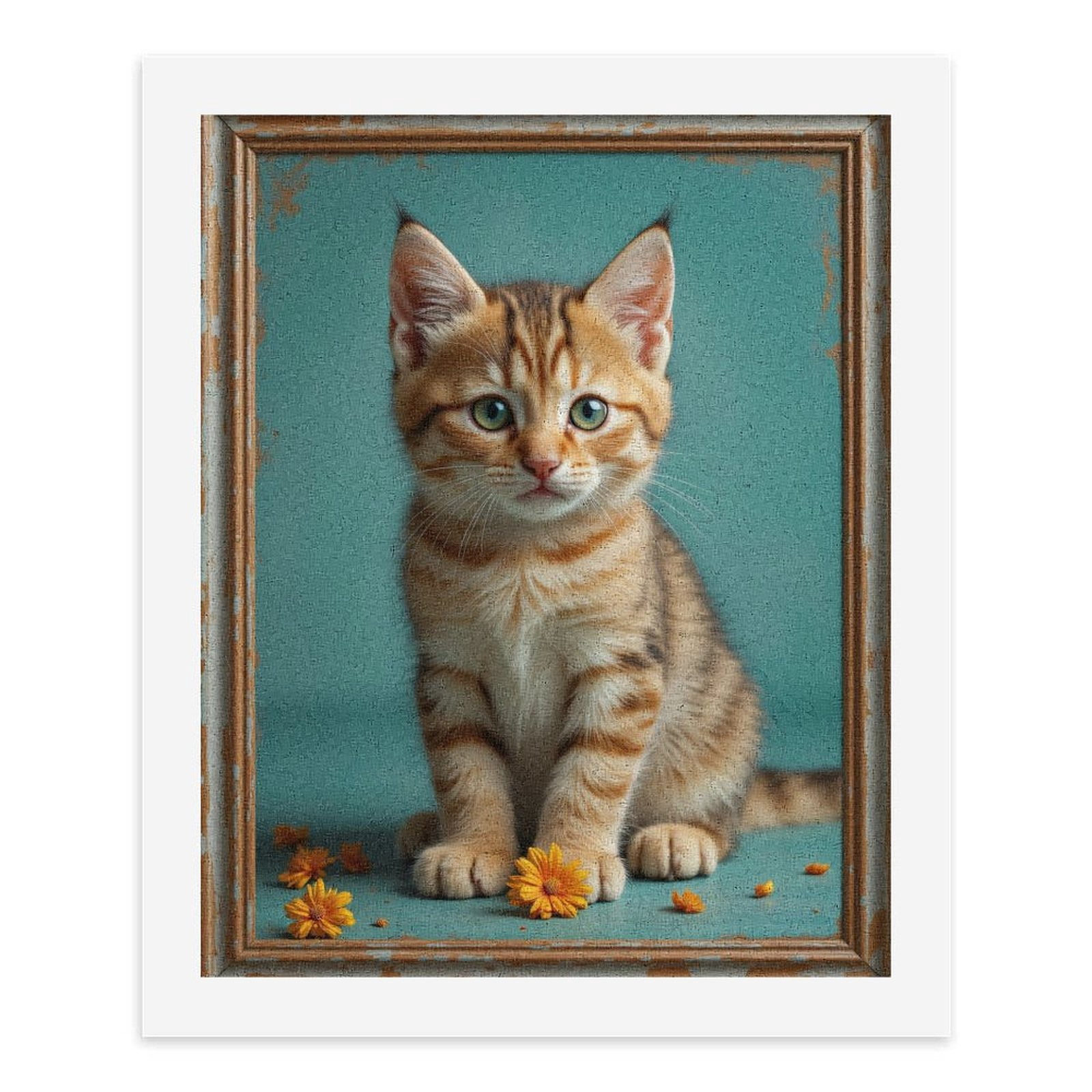 Paint By Numbers Kit for Adults Beginner - Cute Kitten Orange Flowers Frame DIY Canvas Painting Kits for Adults, Frameless Paint By Number for Adults for Home Wall Decor 16x20 Inch