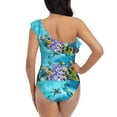 thumbnail image 5 of Rateoe Corals and Tropical Fish Pattern Women One Piece Swimsuits Tummy Control One Shoulder Bathing Suits Ruffle Swimwear-, 5 of 6