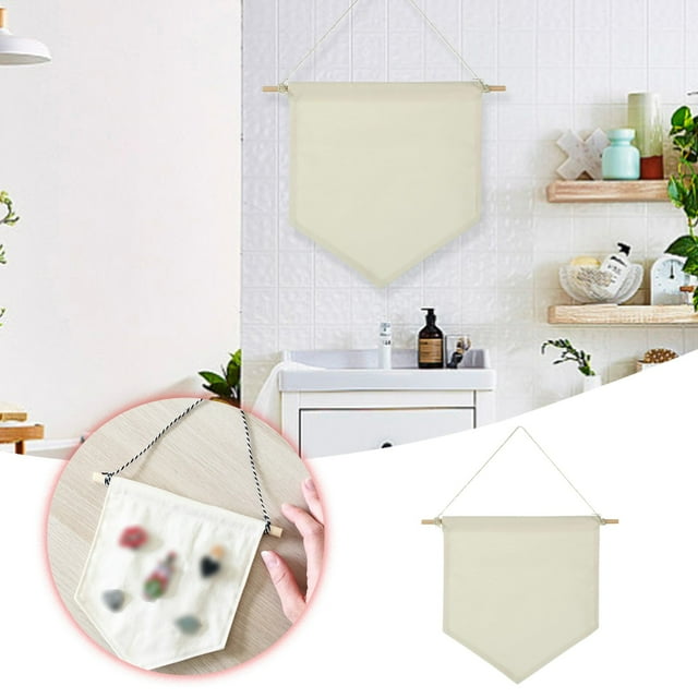 Blank Canvas Banner With Wooden Rod For Decorative Enamel Pin Display Wall Hanging Kids Room Color Badge Organizer Buttons