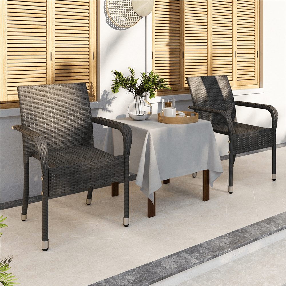 Renwick Outdoor Rattan Chair with Armrests, Set of 2, Gray