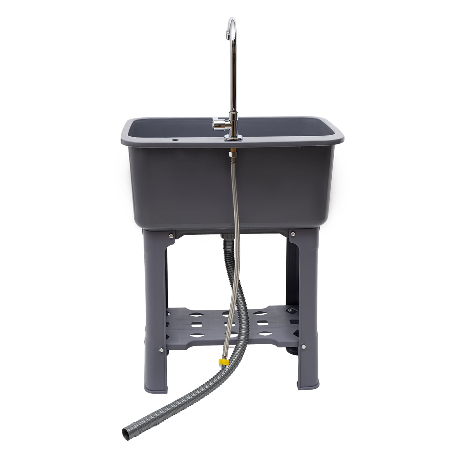 Utility Sink Laundry Tub with Large Cleaning Space, High Stability, Quick Drainage, Includes Faucet, Drain Pipe, and Water Inlet Hose, Easy to Install, Stylish Gray Color