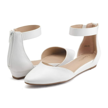 

Summer Women s Ankle Strap Flat Sandals - White/Pu (6)