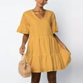 thumbnail image 2 of Fridja Womens Casual Short Sleeve Ruffle Solid Color V-Neck Loose Dress, 2 of 9