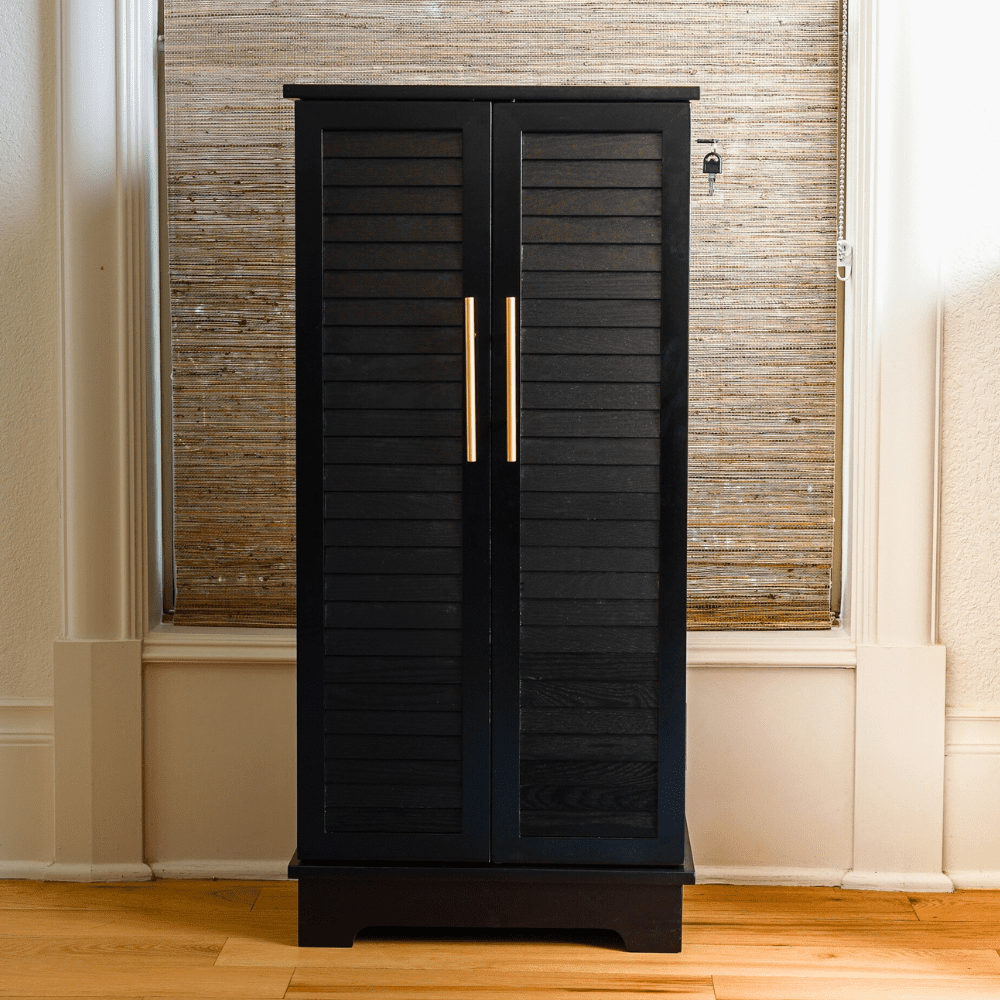 Hives & Honey Port Elegant Charcoal Jewelry Armoire: Freestanding, Lockable Wooden Cabinet for Women