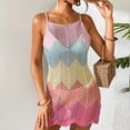thumbnail image 4 of zaveiop Women Swimsuit Cover ups Summer Sleeveless Striped Color Block Bathing Suit Swimwear Hollow out Knit Dress (Pink, L), 4 of 6