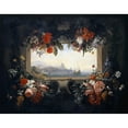thumbnail image 2 of Johann Rudolf Bys 24x20 Gold Ornate Framed and Double Matted Museum Art Print Titled - Flower Still Life; Cartouche with Garland, Inside a View of a Seaport (1713), 2 of 4