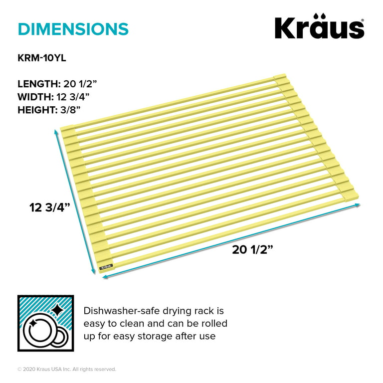 Kraus KRM-10YL Multipurpose Over-Sink Roll-Up Dish Drying Rack, Yellow