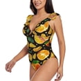 thumbnail image 3 of Yiaed Tangerine Print Women's Ruffled One Piece Swimsuit V Neck Swimwear Slimming Monokini for Woman-Medium, 3 of 8