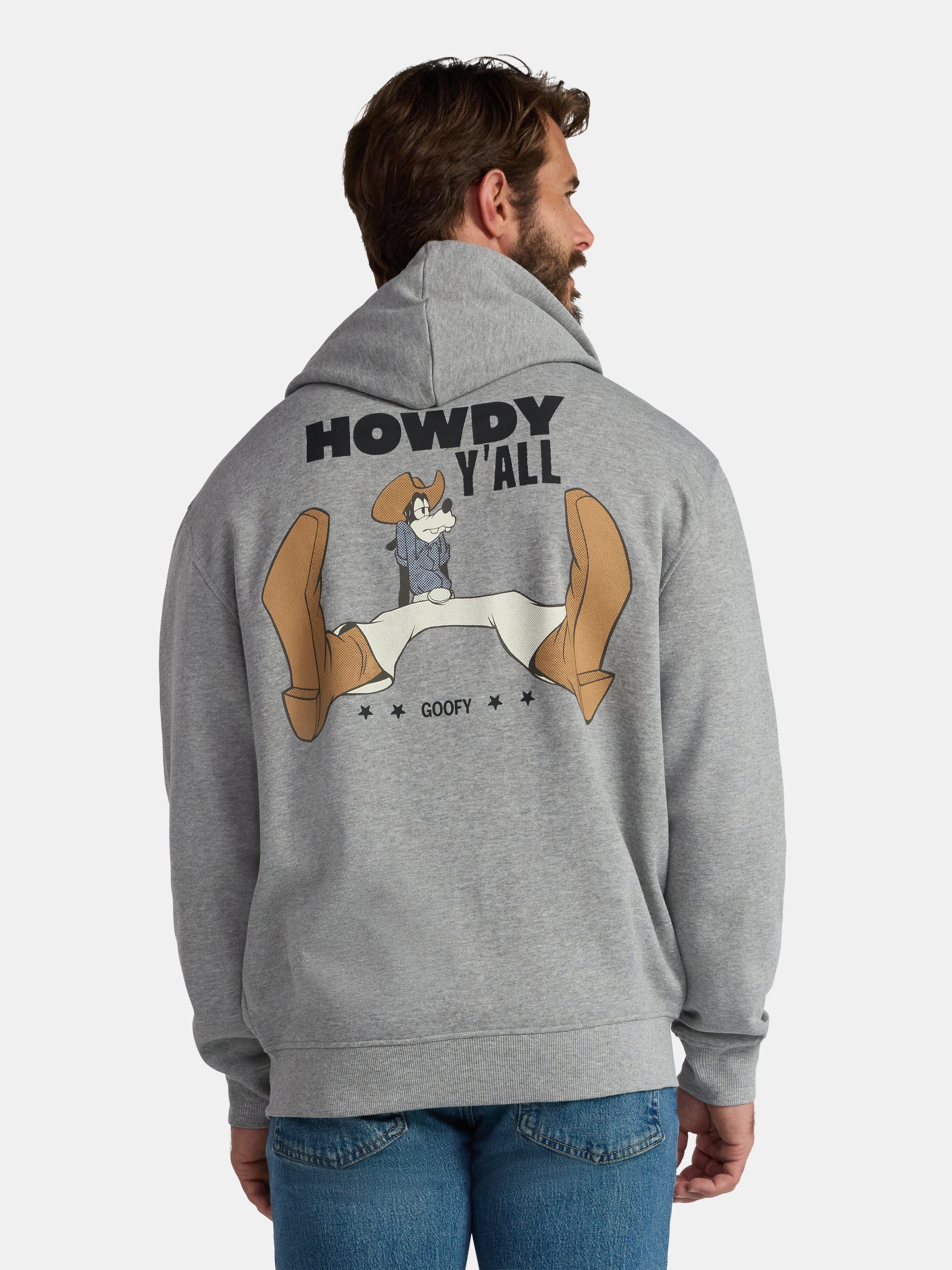 Disney Goofy Men's and Big Men's Howdy Y'all Graphic Fleece Zip Up Hoodie, Sizes S-3XL