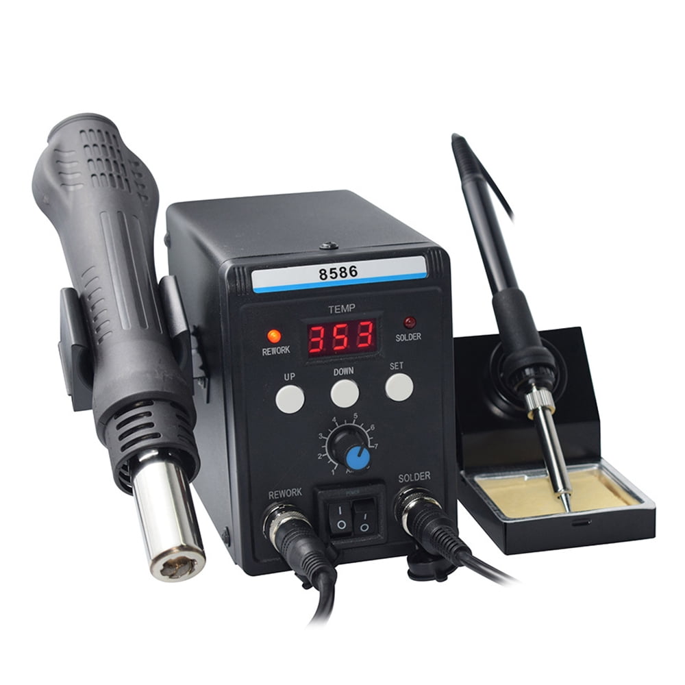 8586 Soldering Station 2 In 1 Digital ESD Hot Air Blower Heat Gun Welding Solder Iron SMD Desoldering Rework Station Tool (110V US plug)
