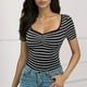 thumbnail image 1 of mfyjkho Tops Para Mujer, Camiseta Informal De Manga Corta A Rayas Con Capucha Y Cuello En V Extragrande Para Mujer Tops Para Mujer S, 1 of 6