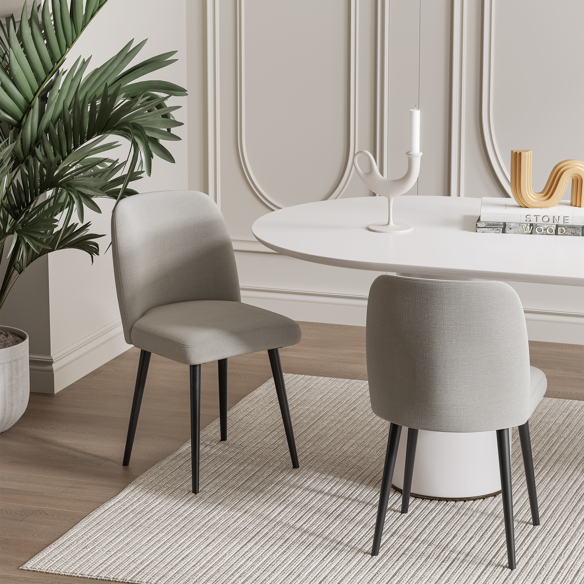 Upholstered Side Chairs Dining Chairs Modern Dining Living Room Kitchen Chairs, Gray with Black Leg (Set of 2)