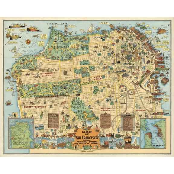 1927 Map of San Francisco Showing Principal Streets and Places of Interest