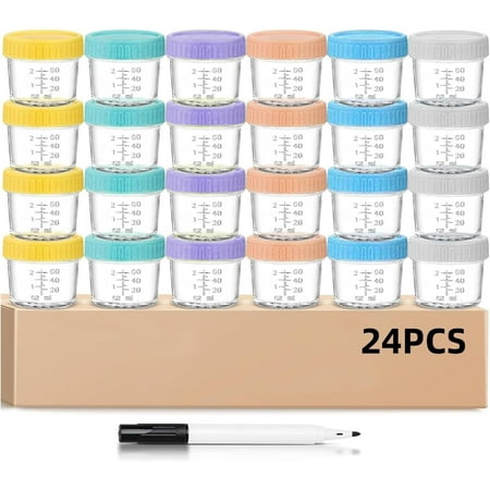 Yazoni 24 Pack Glass Baby Food Storage Containers, 4oz Baby Food Jars with a Marker Pen, Small Containers Freezer Storage with Airtight Lids Leak Proof for Baby Food