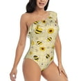 thumbnail image 5 of Balery Sunflowers Bee One Shoulder Swimsuits for Women Ruffle Swimsuits Tummy Control One Shoulder Bathing Suits-, 5 of 8