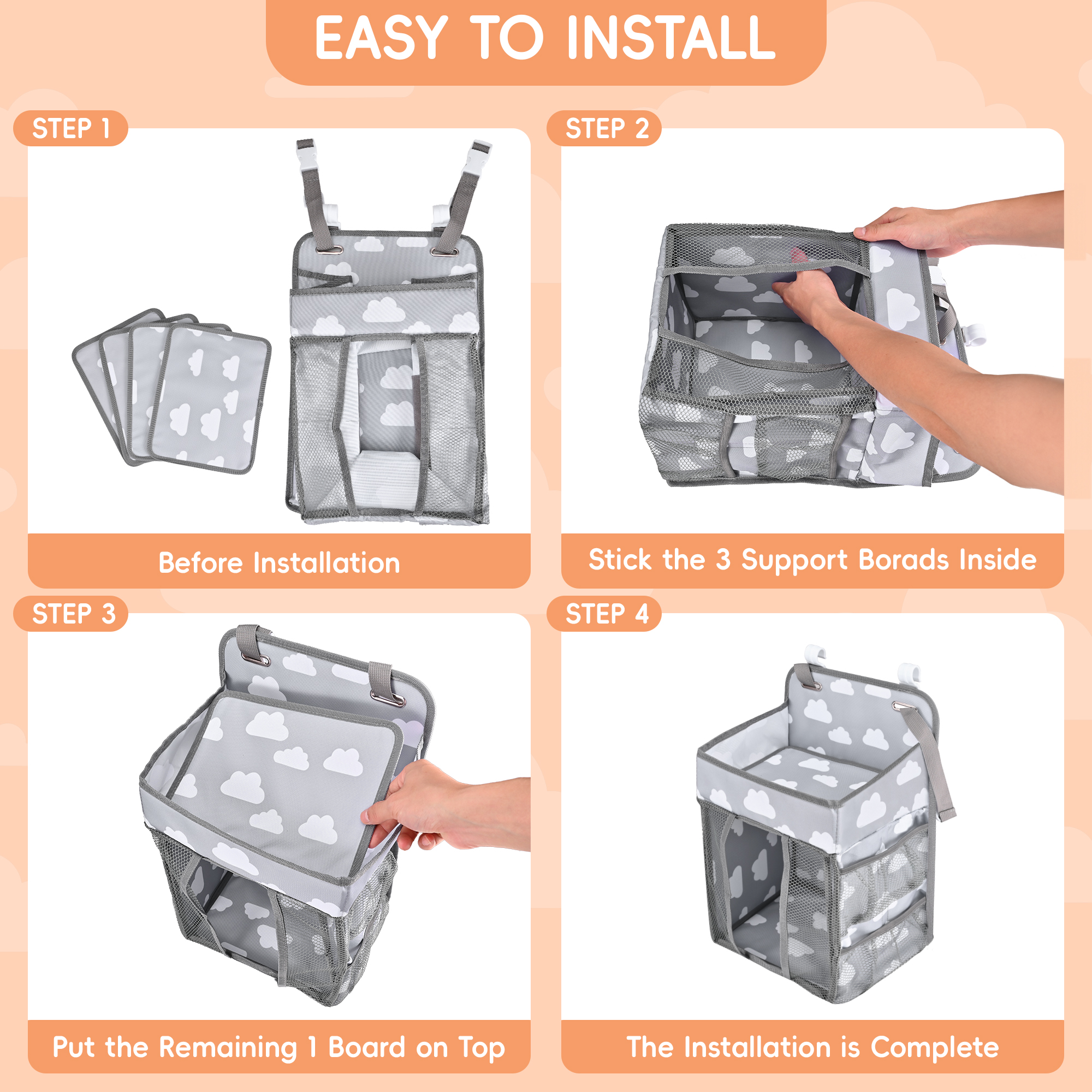 BUSATIA Hanging Diaper Caddy Organizer, Gray photo 6