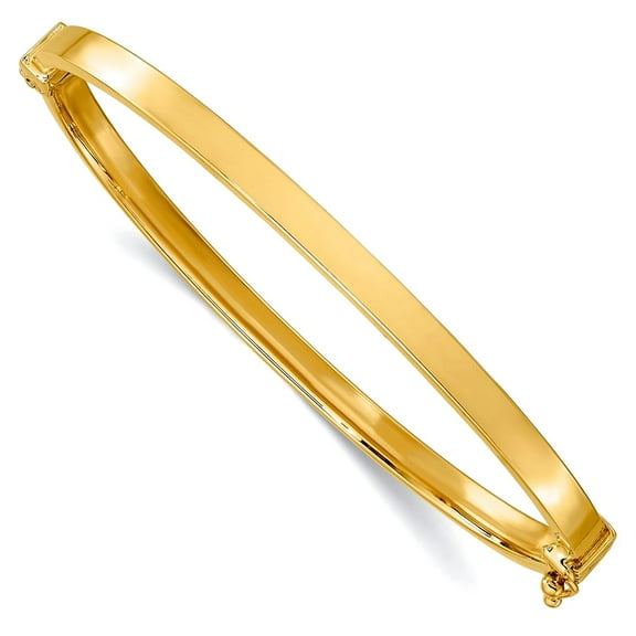 14k Yellow Gold Hollow Safety clasp Polished Hinged Bangle Bracelet 4mm Wide Cuff Bracelet for Women