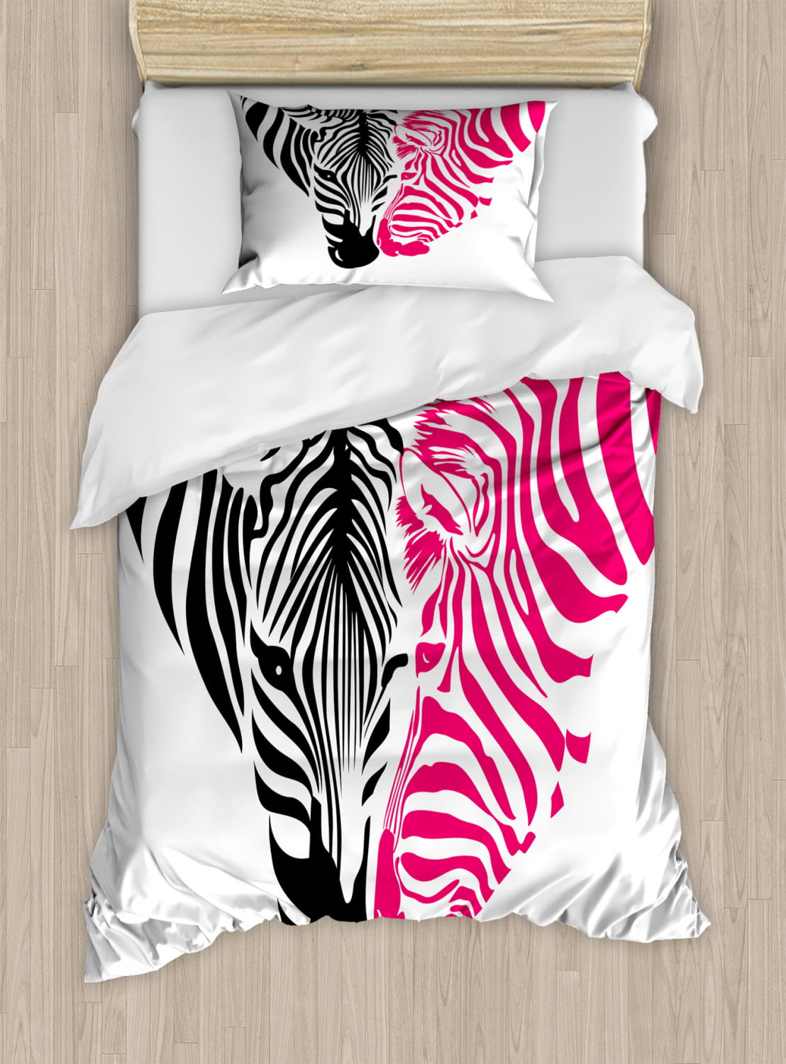 Pink Zebra Twin Size Duvet Cover Set African Zebra Couple Heads