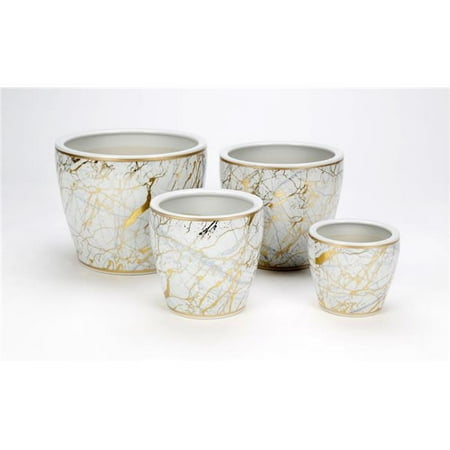 AA Importing 67064 Faux Marble with Gold Accents Planter  Set of 4