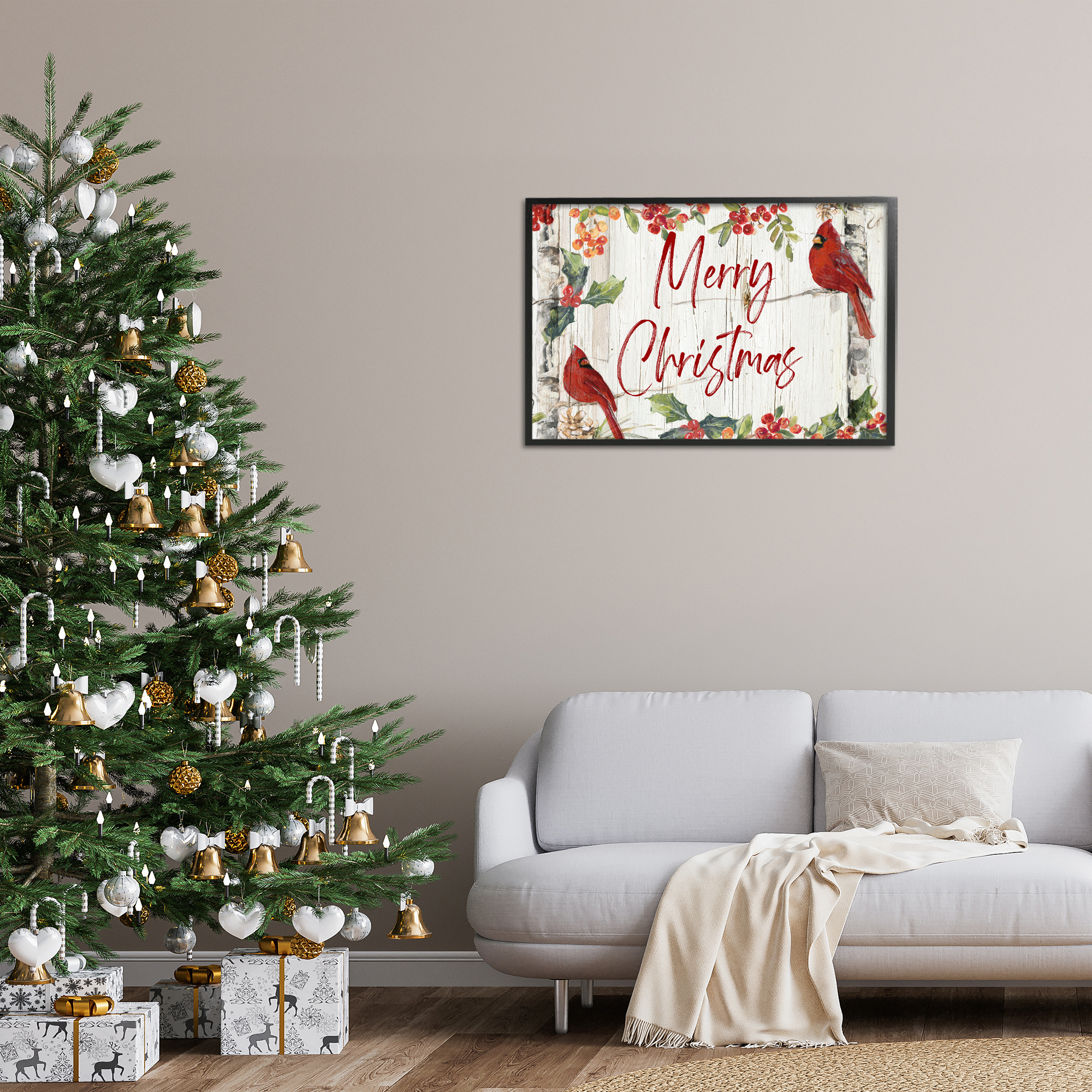 Stupell Industries Christmas & Cardinal Birds Holiday Painting Black Framed Art Prints Wall Art, 30 x 20