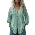 thumbnail image 2 of Women Tops under $5! Cagogo Women's Linen Shirts Button Down Long Sleeve Dressy Casual Blouse Summer Trendy V Neck Collared Cotton Gauze Loose Fit Tunics Outfits, 2 of 6