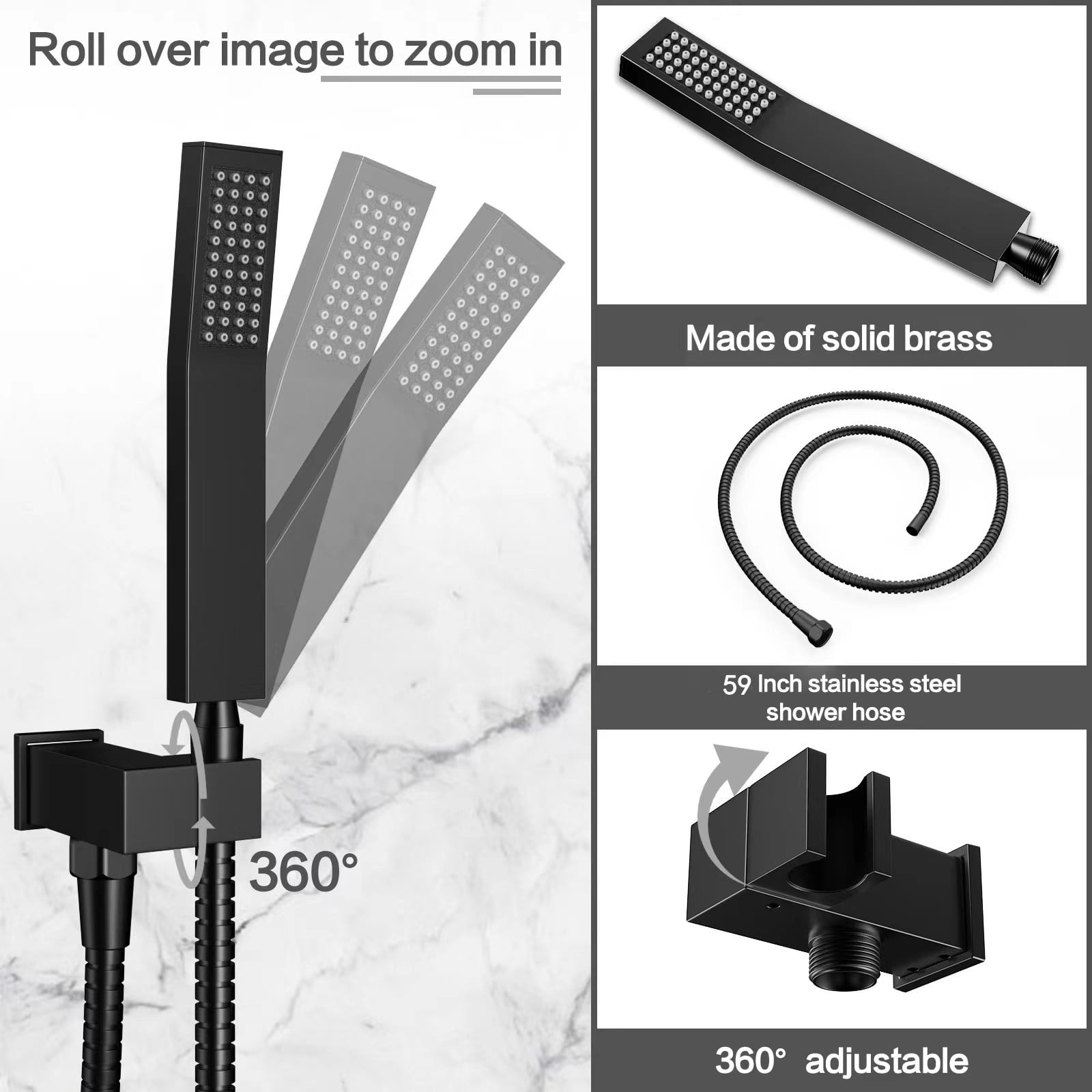 Fatspas Rain Shower System with Tub Spout, 10" Matte Black Shower Faucet Set with Rain Handheld, Wall Mounted Mixer Shower Combo Set, Bathroom with High Pressure Shower Head & 3 Way Shower Valve Kit.