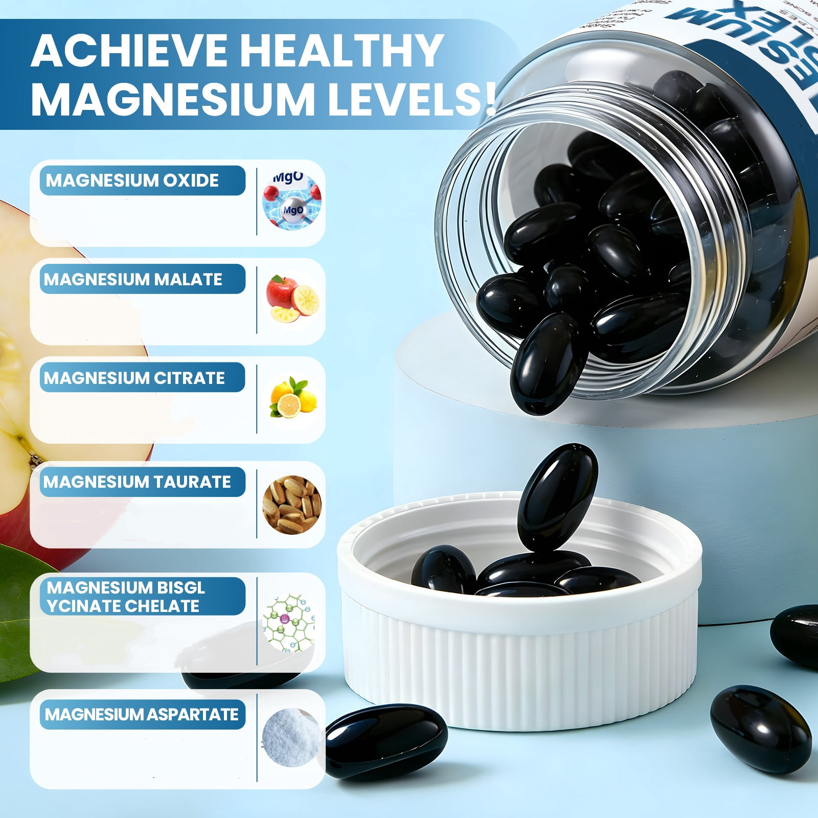 Magnesium Complex 500mg for Bone, Muscle, Heart, Immune & Energy Support - 240 Vegan Capsules, Magnesium Supplement By MS