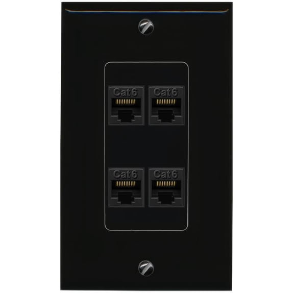 RiteAV 4 CAT6 Wall Plate Decorative [Black]