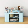 thumbnail image 6 of Blue & & White Plastic Desk Organizer with 2 Drawers 5-Compartment Office Supply Caddy 7.67x5.51x3.93in Storage Box for Pens,Pencils & Makeup No Assembly Required, 6 of 6