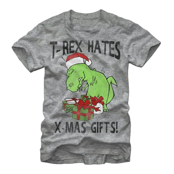 Men's Lost Gods Christmas T-Rex Hates Gifts Graphic Tee Athletic Heather 2X Large
