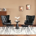 thumbnail image 7 of Furniliving Modern Accent Chair with Ottoman, Comfy Armchair with Footrest, Faux PU Button Tufted Wingback Accent Lounge Chair, Reading Chair for Living Room/Bedroom/Office, Black, 7 of 7