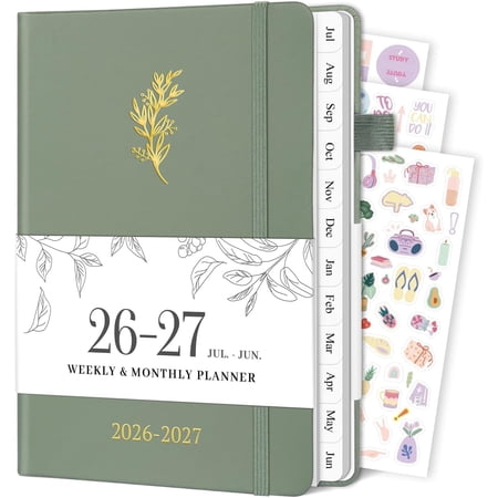 Planner 2026-2027, Weekly and Monthly Planner with Tabs from Jan 2026 - Dec 2026, A5 Hardcover Academic Calendar with Date for School & Office Schedule, 5.8" x 8.3", Sage Green