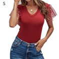 thumbnail image 1 of Camiseta de mujer Verano con cuello en V Gasa Lentejuelas Manga corta Top casual, Vino rojo, S Inevent AP001323-13, 1 of 4
