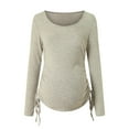 thumbnail image 5 of mgoYE Fall Maternity Shirts Long Sleeve Maternity Sweaters Boat Neck Ribbed Knit Pregnancy Winter Clothes(Khaki,S), 5 of 9