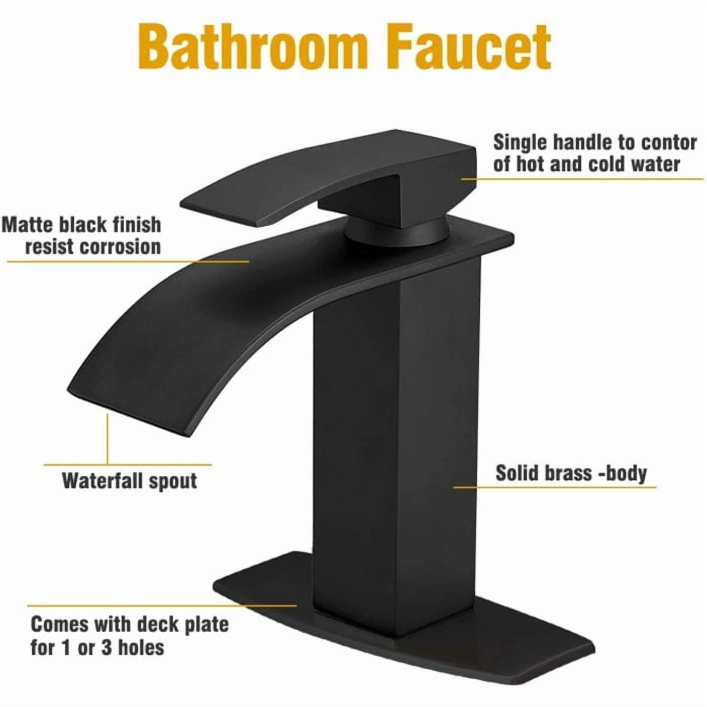 Black Bathroom Basin Sink Faucet 1Hole Single Handle Vanity Mixer with Drain