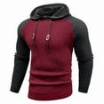 thumbnail image 4 of JUUYY Men's Hooded Sweatshirt Color Block Long Sleeve Raglan Knitted Hoodies Textured Fall Warm Pullover Sweater Tops Wine M, 4 of 4