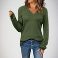 thumbnail image 2 of Olyvenn Womens Fall Sweater Casual Long Sleeve Pullover Tops V Neck Lightweight Pullover Ribbed Knit Dressy Tops Green XL, 2 of 5