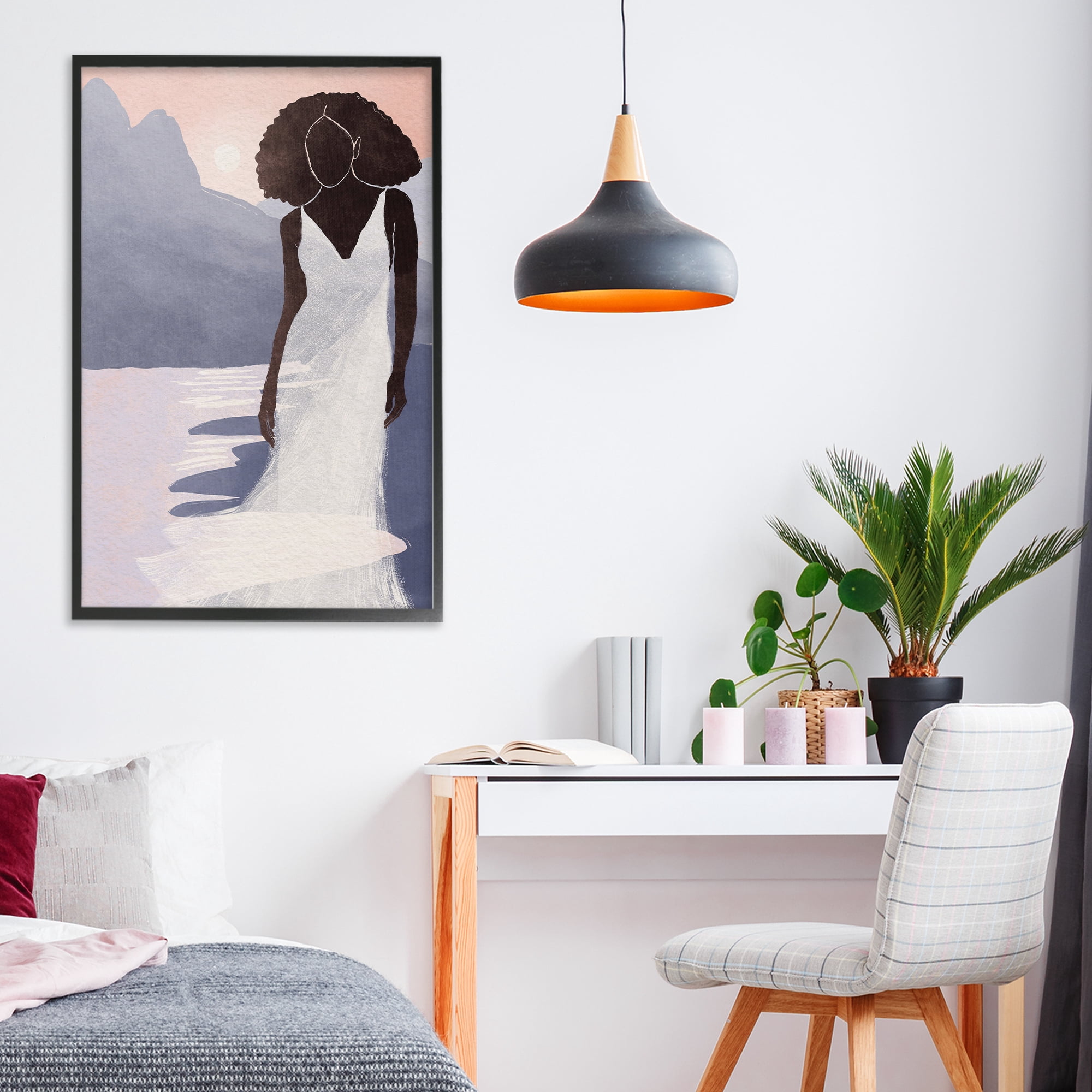 Stupell Industries White Gown Silhouette at Sunset Black Framed Giclee Art, design by Yuyu Pont