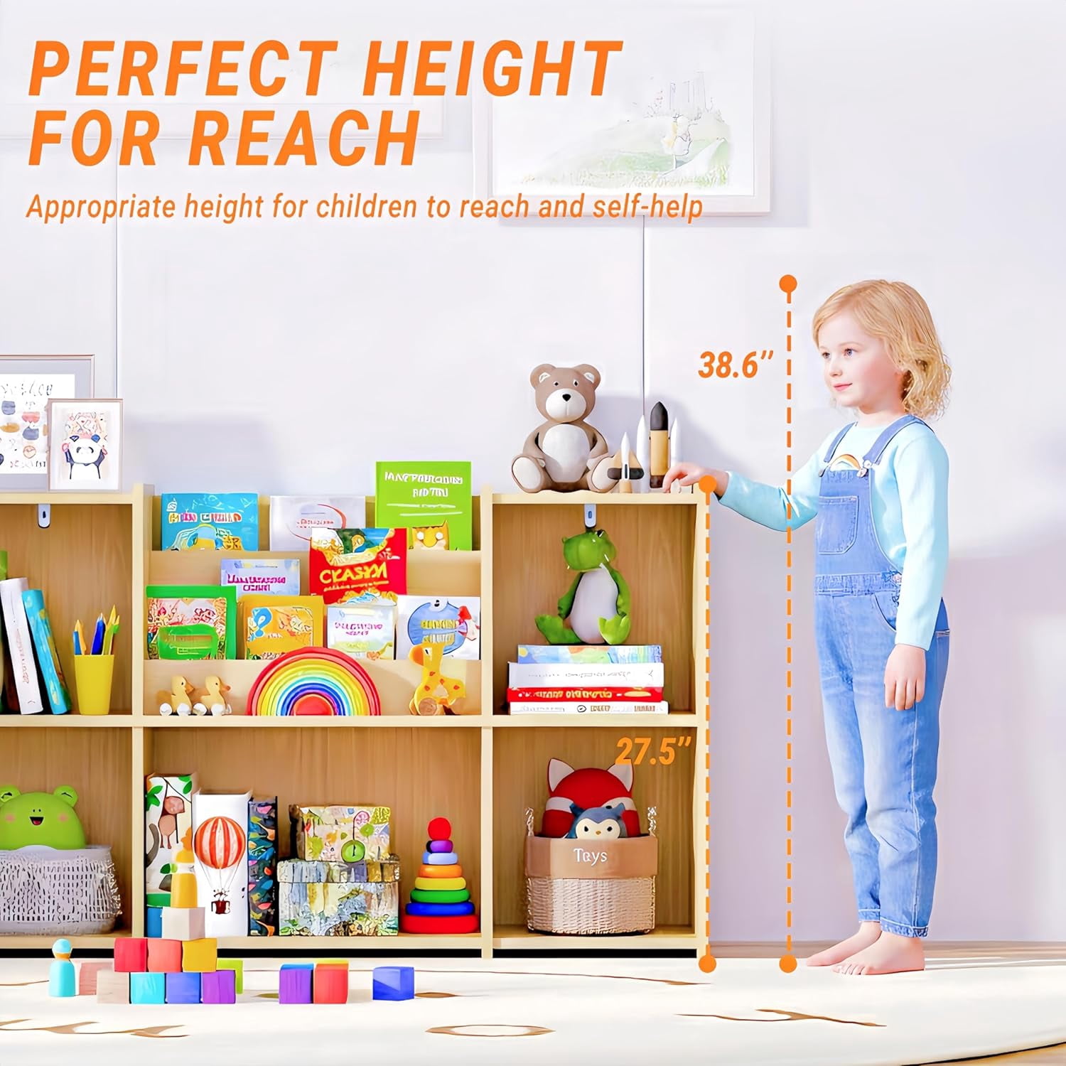 KZElegy Kids Bookshelf with 3-Tier Book Racks,5 cube Bookcase Book 2 -Tier Display Toy Storage Organizer