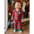 thumbnail image 4 of Cjfdfy Toddler Baby Girl Boy Christmas Fall Pajamas Santa Applique Long Sleeve Lapel Plaid Ruffle Trim Shirt And Pants Set Little Baby Cute My First Christmas Holiday Sleepwear 1-6Y, 4 of 9