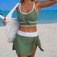 thumbnail image 4 of Vhkiploz 2 Piece Tankini Swimsuit for Women Pleated Drawstring Tank Top with High Waist Skirt Summer Swim Skirt Set Beach Pool Party Outfit Bathing Suit Army Green S, 4 of 5