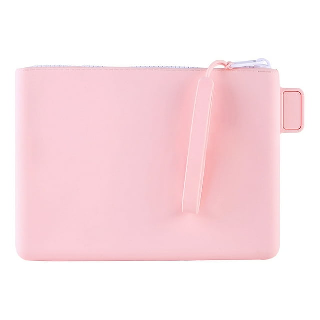 Pink Rectangular Silicone Storage Pouch with Zipper Closure - Durable, Modern Minimalist Design for Organizing Digital Accessories, Travel Essentials, Makeup Brushes & Documents - Lightweight,
