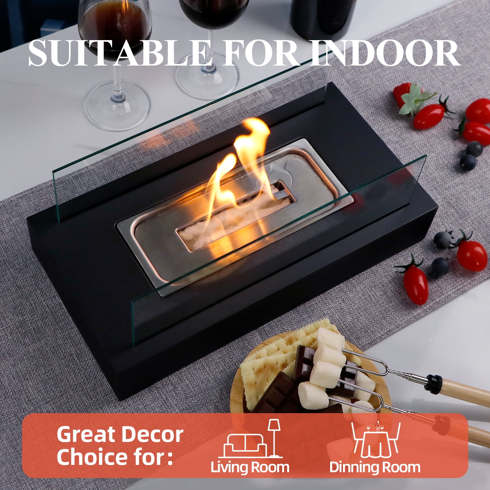 Korniful 2 Pack Rectangle Tabletop Fire Pit Metal Fireplace,Birthday Parties & Christmas Gifts, Fun for Friday Nights - White