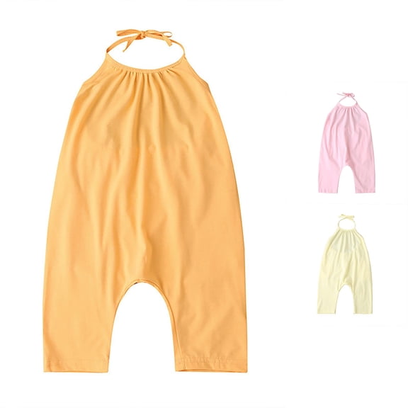 JAJAHO Girls Casual Sleeveless Jumpsuits Halter Loose Romper Long Pants Kids Toddler Girl Summer Clothes 1-9Y
