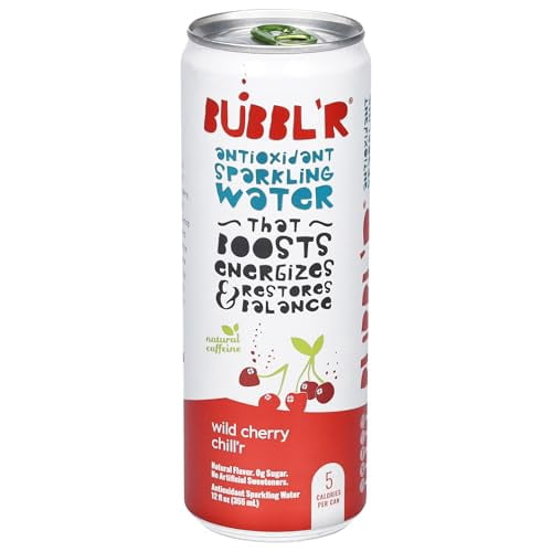 Bubblr Antioxidant Sparkling Water Variety Pack, Triple Berry Breez'r, Pitaya Berry Nect'r & Wild Cherry Chill'r, 12 fl oz Cans, Zero Sugar, 69mg Caffeine (6 Pack)