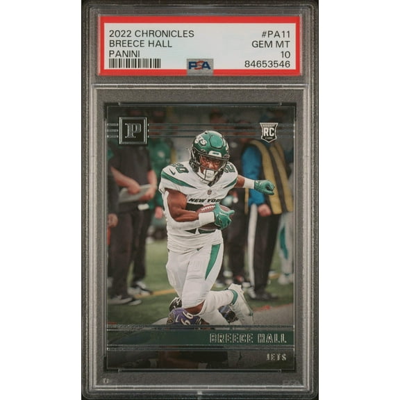 Graded 2022 Panini Chronicles Breece Hall #PA11 Panini Rookie RC Football Card PSA 10 Gem Mint