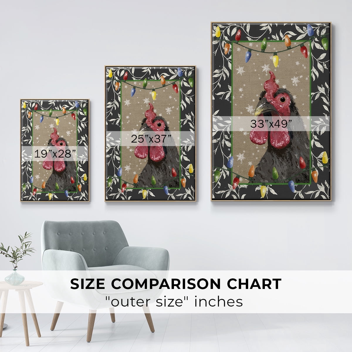 County Christmas Farm IV - Framed Gallery Wrapped Holiday Canvas - 27 x 41 - Natural Wood Frame