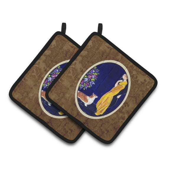 Carolines Treasures SS8546PTHD Lady with her Corgi Pair of Pot Holders, 7.5HX7.5W, multicolor